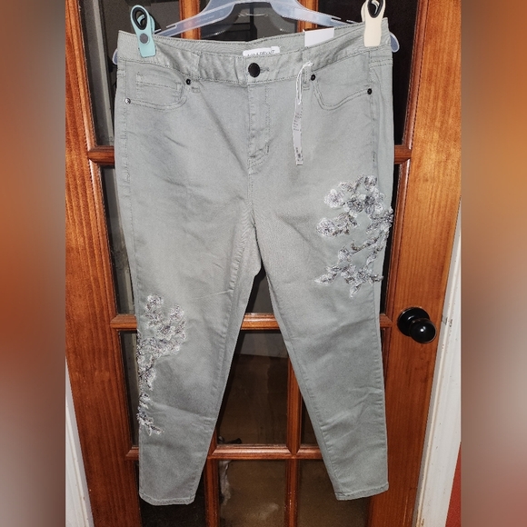 Lane Bryant Gray Skinny Beaded Jeans - Picture 1 of 7